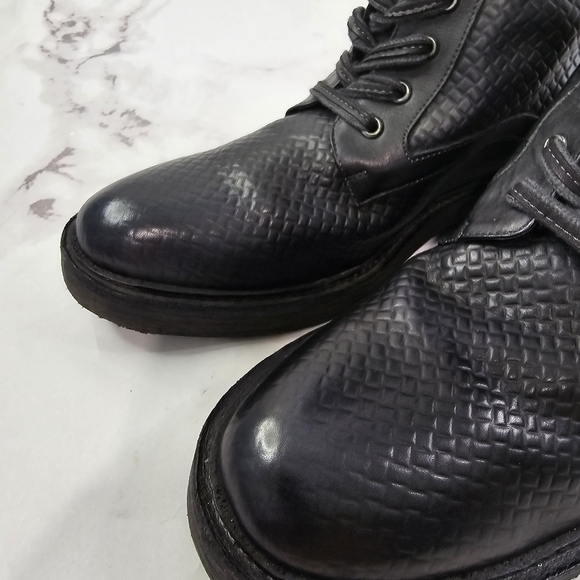 Free People Boots 41 10 Black Sante Fe Combat Zip Lace Up Textured Reptile Croc - Picture 8 of 16